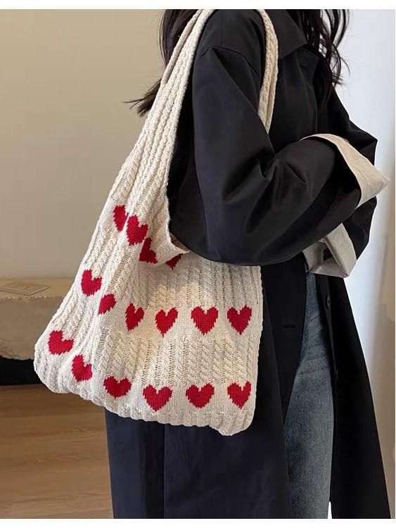 2024 Fashion Women's Woolen Knit Shoulder Bag - Handmade Underarm Tote