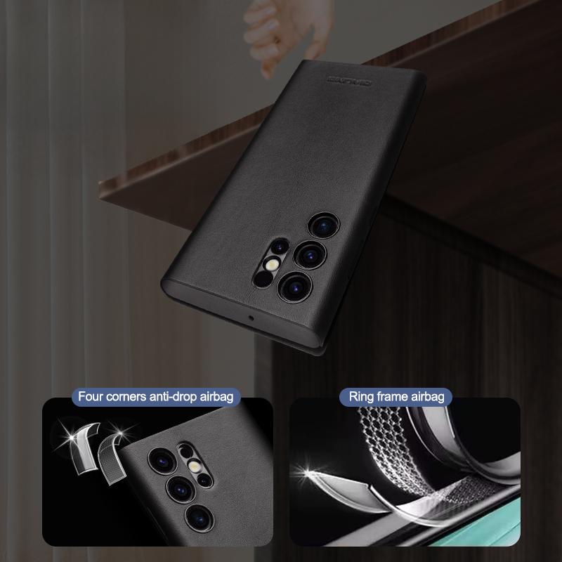 QIALINO Für Samsung Galaxy S24 Ultra Hülle Sichtfenster Echtes Rindsleder Flip Handyhülle