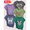 Go for a specific forest-themed, fresh floral and butterfly artistic aesthetic print Five-piece set of women's short-sleeve tops Elegant summer