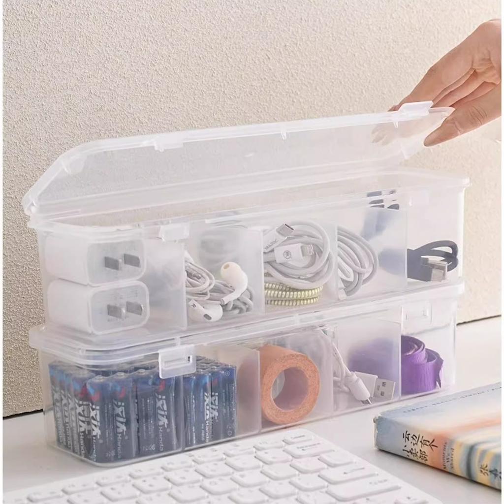 Transparent compartment storage box data cable classification box household organization box underwear and socks storage box