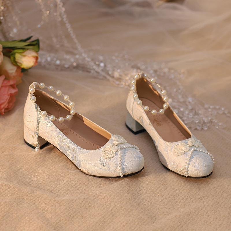 Original and genuine flower Yana horse dress shoes new Chinese hanfu cheongsam thick heel single shoes women