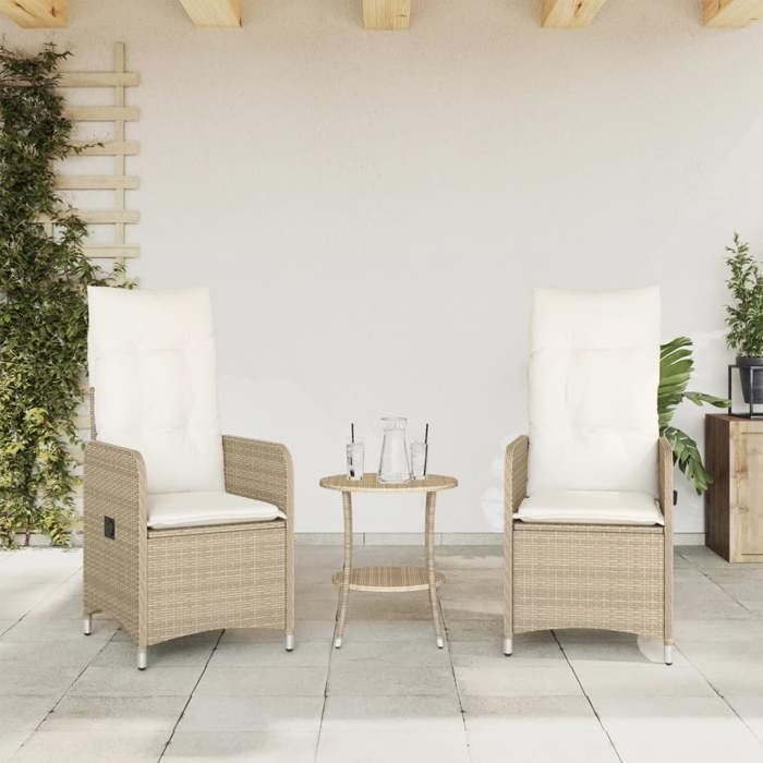 VidaXL Garden Reclining Chairs Set of 2 and Cushions Beige Rattan, Reclining Garden Armchair, Recliner Armchair of 365688