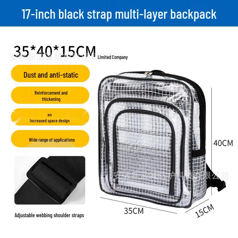 17" Antystatyczny Plecak z Siatki PVC Przezroczysty Czarny - Unisex Lekki Duża Pojemność Pyłoszczelna Torba