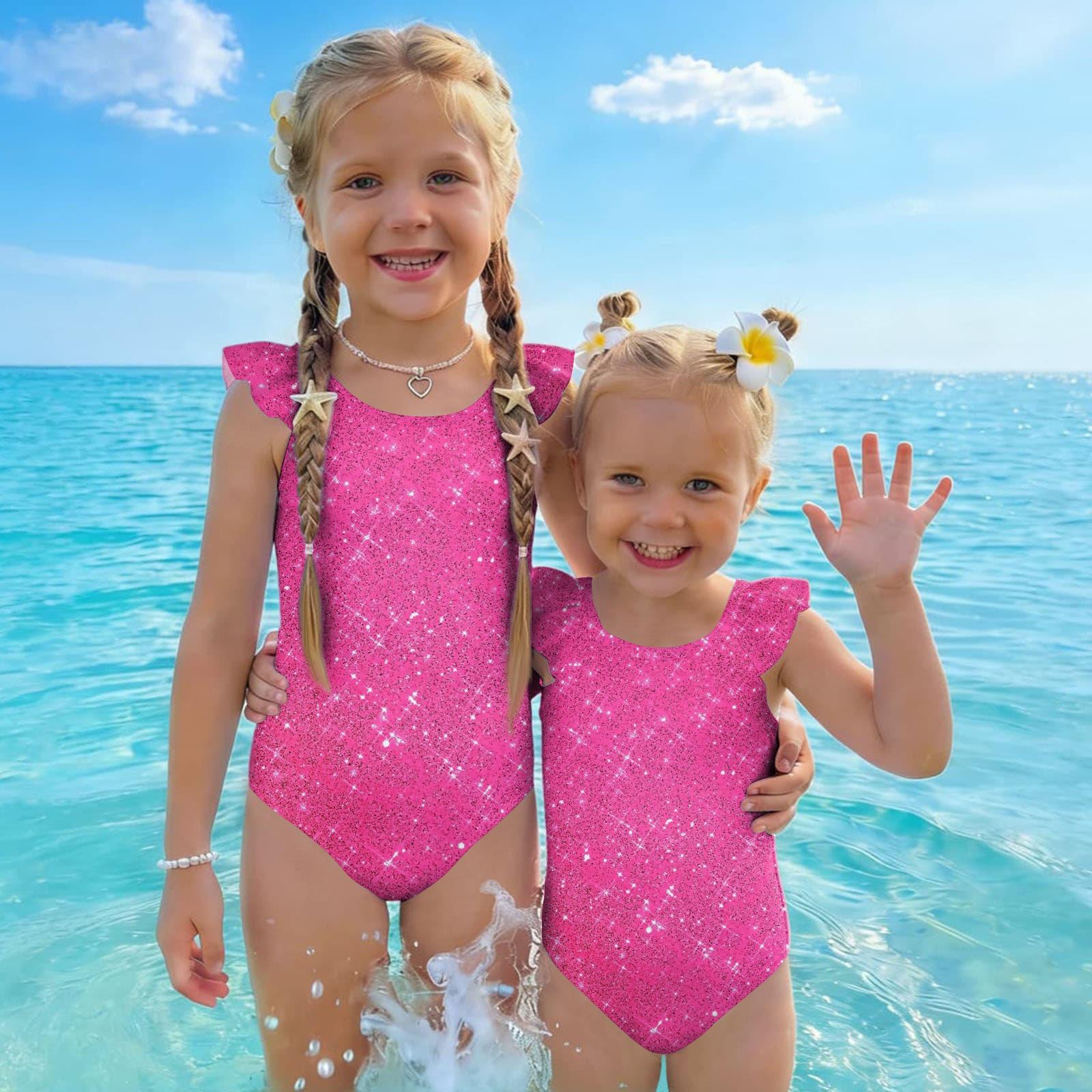 

Girls One Piece Swimsuit Sequin Print Kids Swimwear Comfortable Fit Sleeveless Design Casual Style Suitable for Summer Beach Pool 140