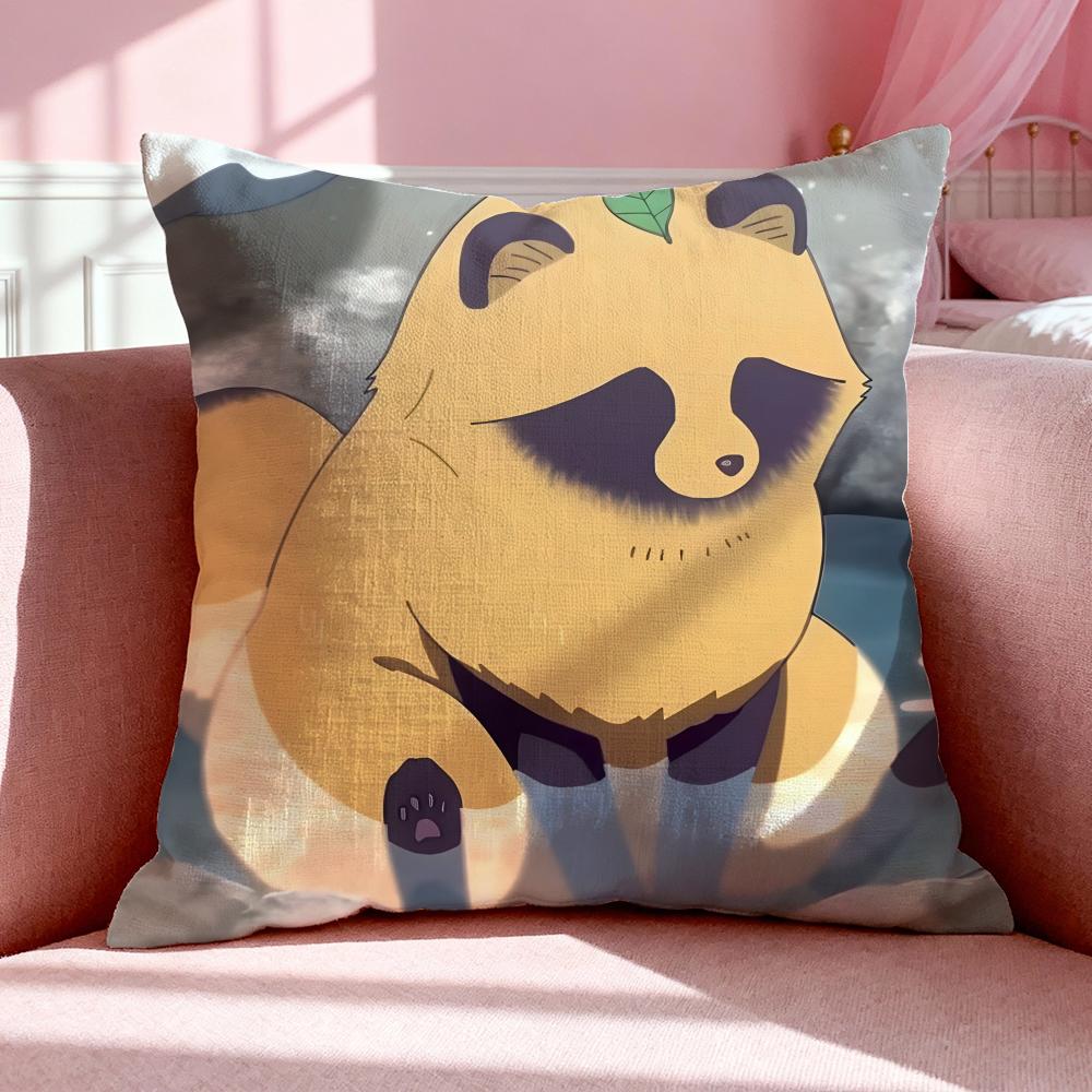 Animal T-Tanuki Cushion Cover Breathable Linen Pillowcase Summer Odorless Eco-Friendly Invisible Zipper Washable