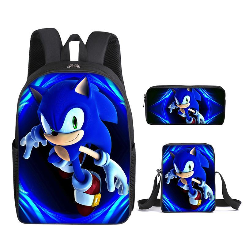 Sonic Cartoon School Bag Set With Oxford Fabric Breathable Lightweight For Kids School Use