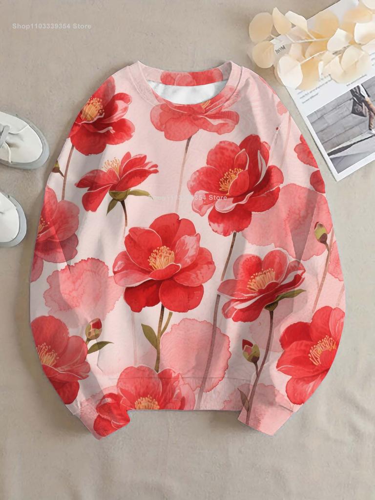 Fashion Flower Women round-neck sweatshirt 3D Print Y2k Streetwear Autumn Sweatshirts Oversized Pullovers Woman Clothing Tops