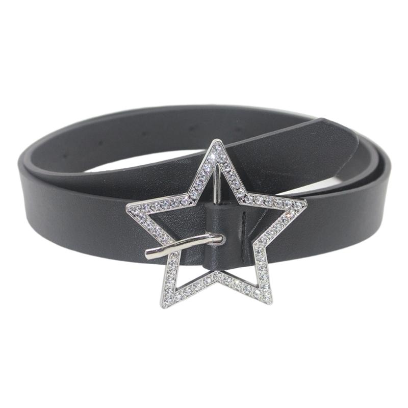 Женский джинсовый ремень Изысканная западная пряжка-звезда Впечатляющий ковбойский стиль чёрный