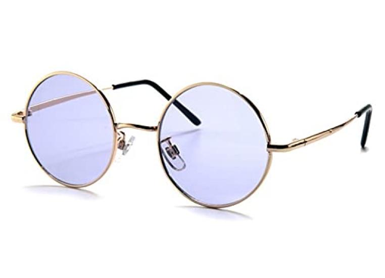 

[Repeat] Sunglasses, Eyeglasses, Fashion Glasses, Glasses for Men and Women, Unisex, Classic Round Glasses, GoldPurple, Free