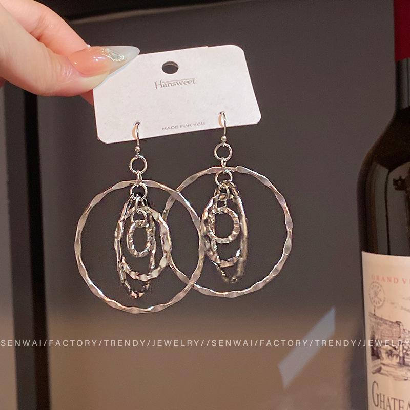 Retro cold hammer pattern multi-layer star track earrings exaggerated small face fashion earrings cold wind earrings