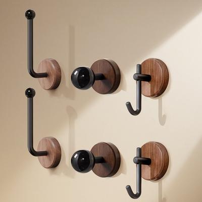 Fashion Wood Wall Mount Hook Self-adhesive Black White Storage Hanger No Drill Waterproof Towel Rack Home Decoration