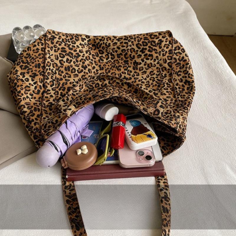 Borsa a Spalla Vintage da Donna Borsa a Mano con Stampa Leopardo Borsa in Tela alla Moda di Grande Capacità Borsa Tote da Pendolare Borsa da Shopping Grande Borsa da Donna Borsa da Sottobraccio