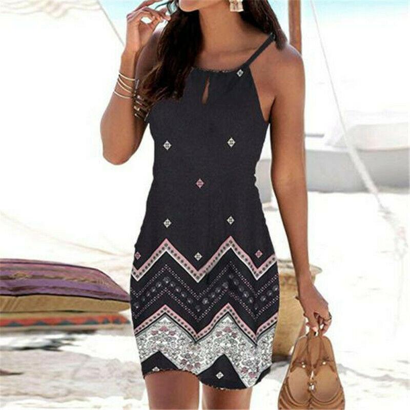 Women's Strappy Floral Print Mini Dress For Summer Stylish Beach Getaways