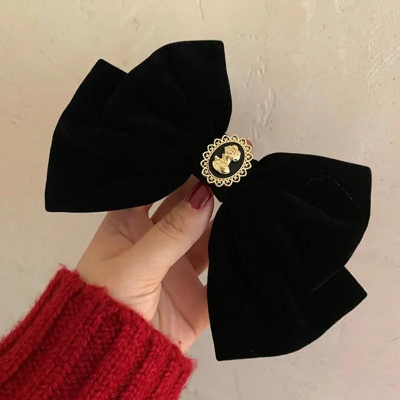 New Black Velvet Bow Hair Pins Elegant Fabric Alloy Roses Hair Clips for Women Fashion Ponytail Barrette Heawear Accessories