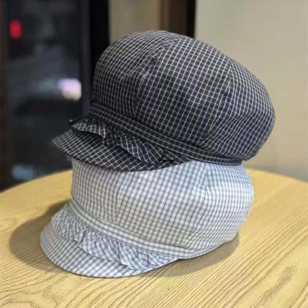 Solid Color Fine Plaid Beret Korean Style Women Artist Hat Casual Spring Painter Cap  Summer