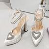 Spring Summer Rhinestone High Heels Women Sexy Crystal Heart Shape Buckle Pointed Toe Shoes Platform Pumps Sandals