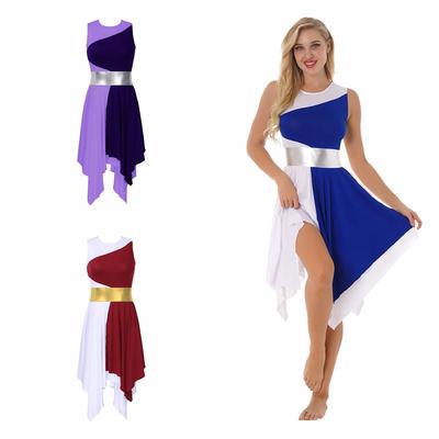 Abito Tunica Asimmetrico da Lode per Ragazza Danza Lirica Abbigliamento da Ballo Abito Color Block per Festa di Ballo