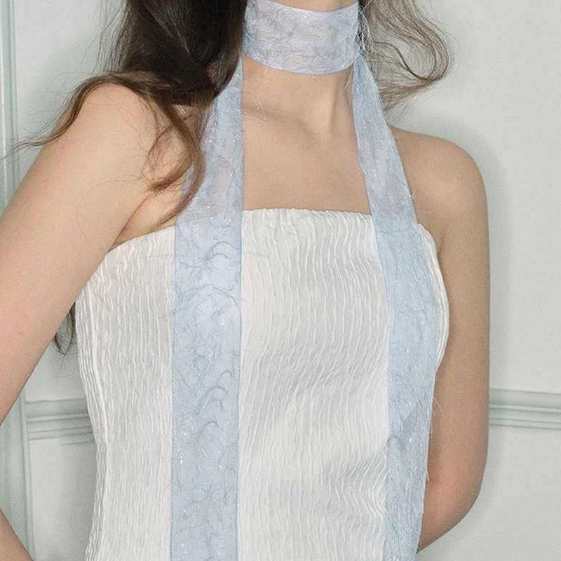 

Elegant Rose Flower Long Satin Scarf Soft Pure Color Chiffon Neckerchief Collar Decoration Kerchief Chiffon Scarves