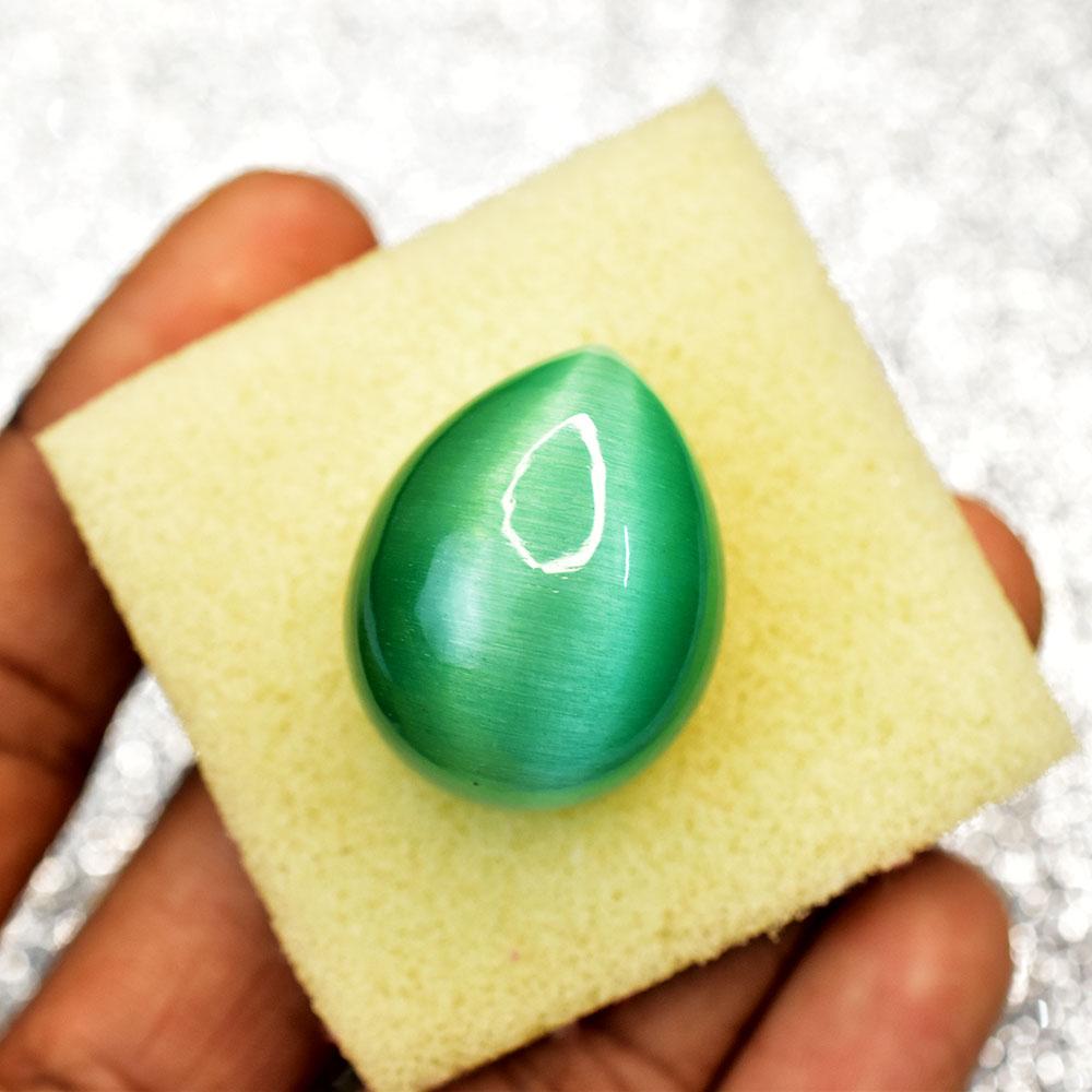 Pear Cabochon Cut 27x21mm Green Natural Cat'S Eye Loose Gemstone for Jewelry Making and Crafts