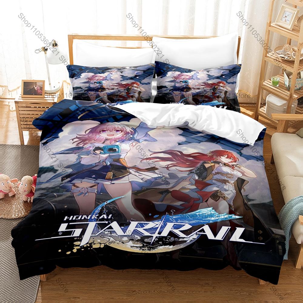 Space Fantasy Game Honkai Star Rail 3PCS Bedding Duvet Cover + 2 Pillowcases Anime Fan Quilt Set Dan Heng Welt Fantasy