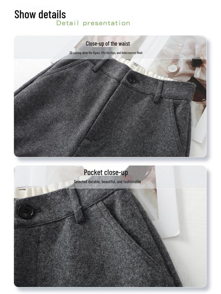 2024 Women's Bestseller Grey Wool Wide-Leg Cropped Pants for Autumn/Winter