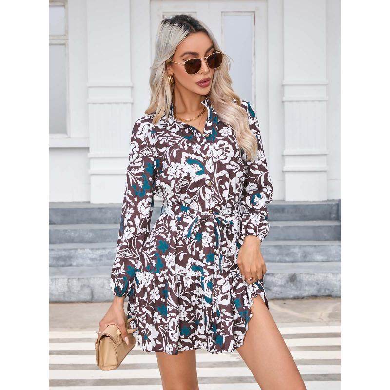 Women's Autumn/winter Printed Button-up Long-sleeved Dress