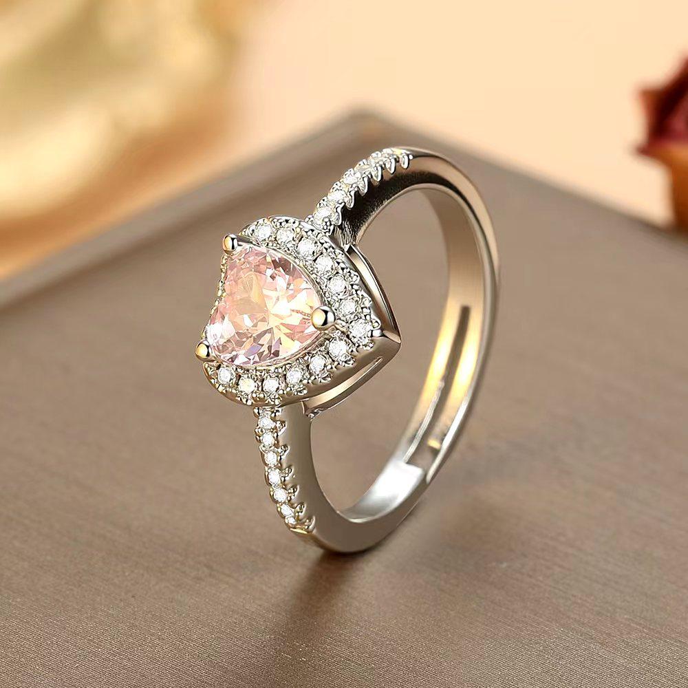 One Carat Heart Moissanite Pink Diamond Ring for Women - Fashionable, Versatile Jewelry.