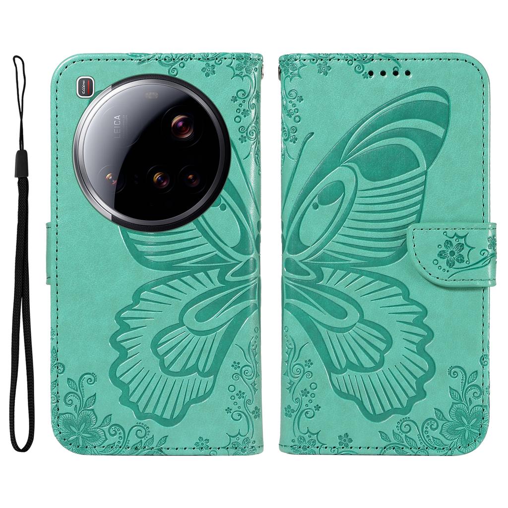 For Xiaomi 15 Ultra Case Butterfly Pattern PU Leather Folio Flip Phone Cover -  Green