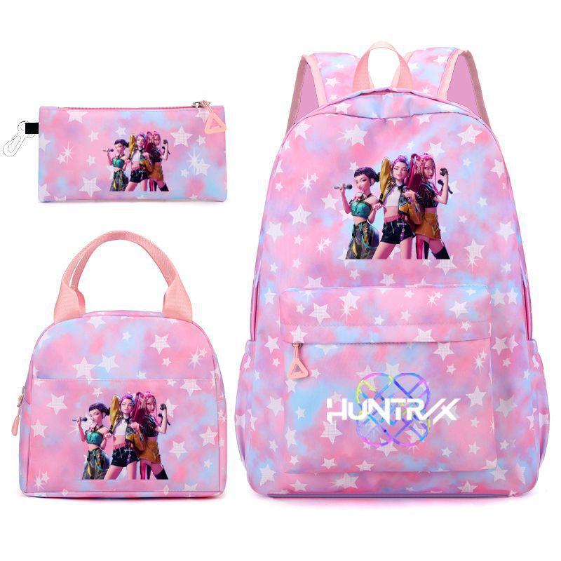 Lie Mo Girls Student Backpack Set for Women Double Shoulder Bags 3 Piece Fashion Printed Trend Large Capacity Lightweight Water-Resistant