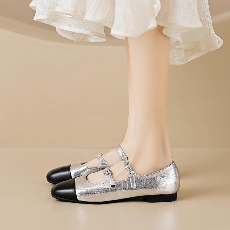

Silver Mary Jane Women s Flats - French Style Strap, Large Sizes 35 абрикосовый