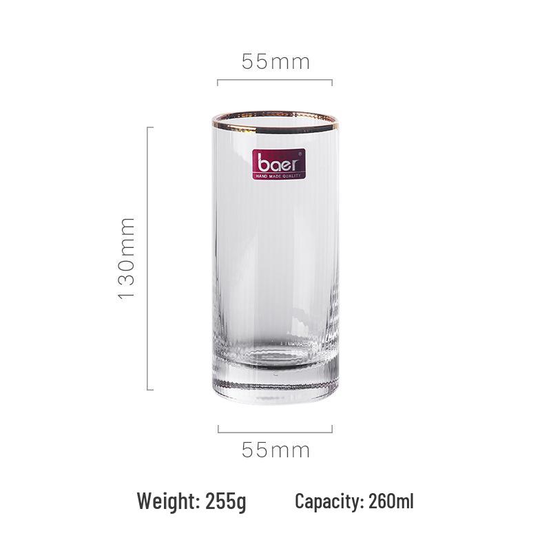 Nordic Gold-Painted Glass Cup with Vertical Stripes - Transparent Beverage, Juice, and Coffee Cup with Gold Rim