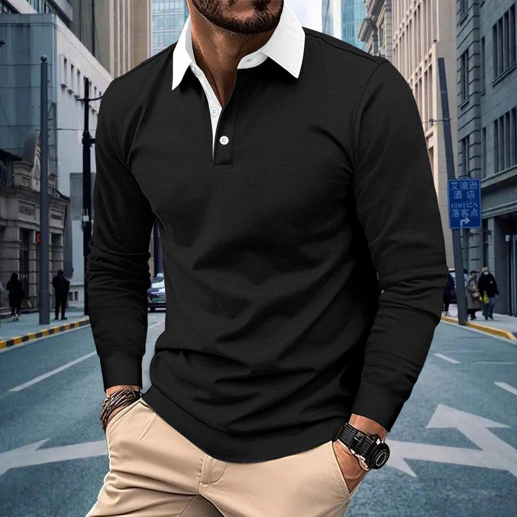 Cross-border Autumn Men's Casual POLO Shirt Fashion Long-sleeved Lapel Men's Top
