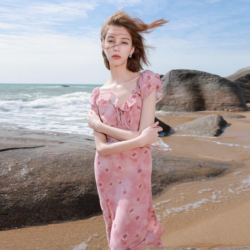 Women's Floral Ruffle A-Line Maxi Dress