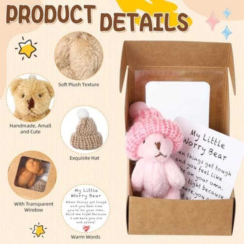 Set of 5 pocket-sized cuddly teddy bears, featuring mini plush teddy bears with a card and gift box – the perfect little gift for women or colleagues