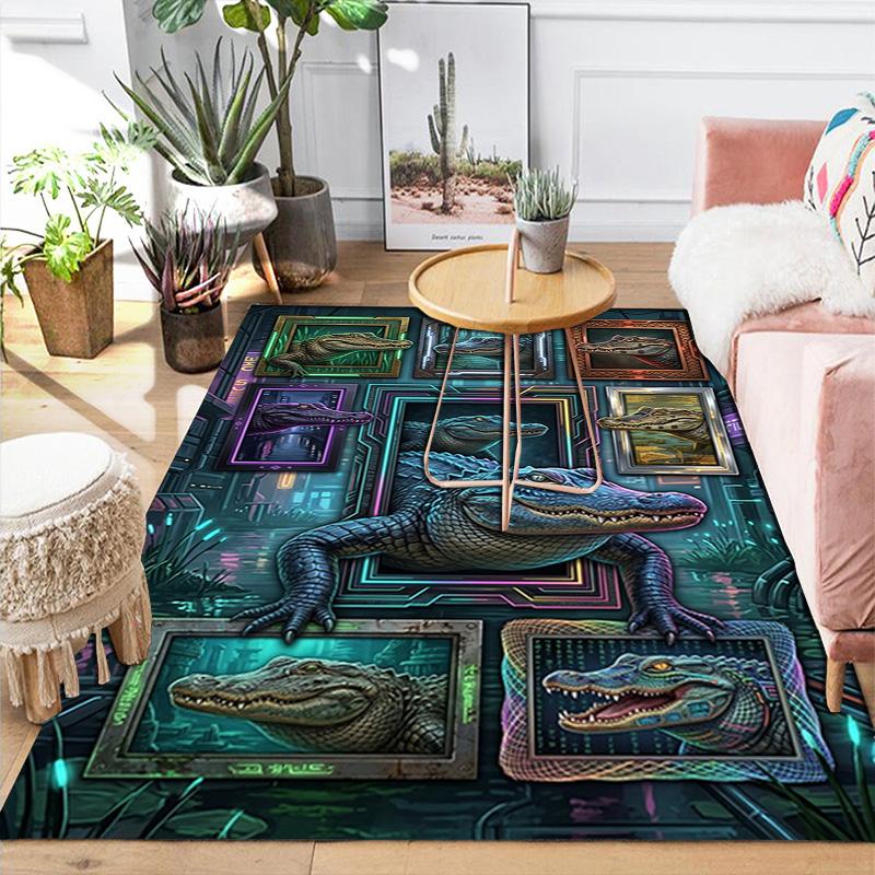 Cyber Crocodile Gallery Pattern Rug Floor Mat for Living Room or Bedroom Soft and Comfortable Carpet a Gift for Birthday and Holiday.