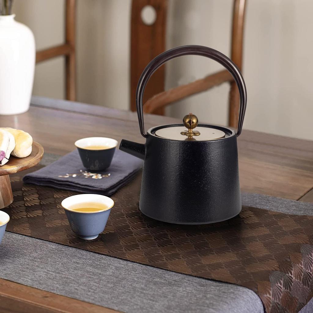 Cast Iron Teapot, 1200ml Capacity, Suitable for Direct Heat and Induction Cooktops, Unpolished, Iron Supplement, Traditional Craft, Cast Iron, Black,