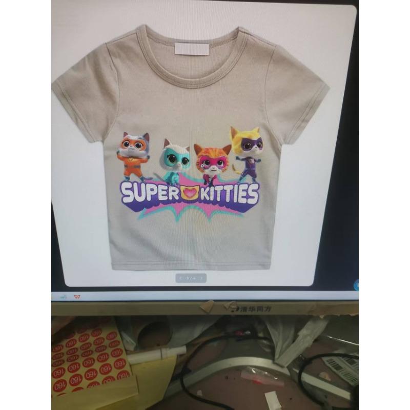 SuperKitties kreslený potisk letní 100% čistá bavlna s krátkým rukávem ležérní top