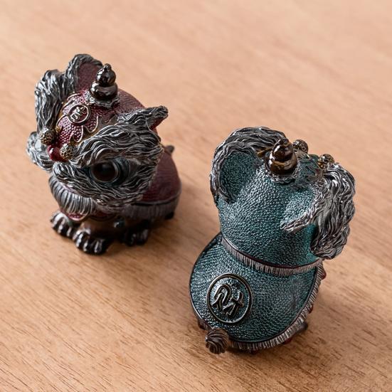 Lion Tea Pet Color-Changing Ornament for Tea Table Decoration Traditional Auspicious Lion Design National Trend Culture Tea Accessory