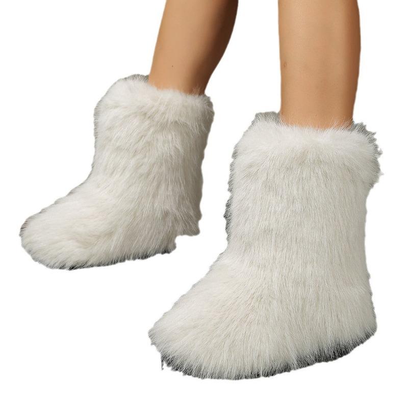 2025 New Europe and The United States in The Tube Hair Boots Foreign Trade Large Size Winter Warm Sleeve Snow Boots Women