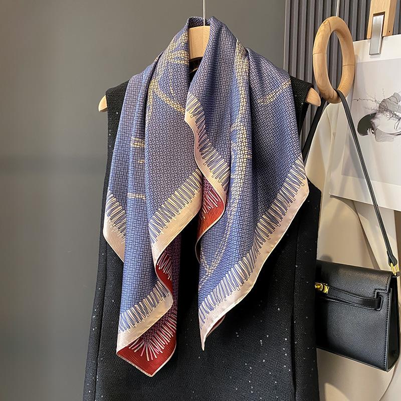 Geometric New Style Spring  Autumn and Summer Double-sided Printed Imitation Silk Scarf Scarf Scarf Thin Warm Shawl Fashionable