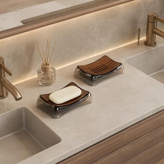Seifenschale mit Wasserauffangschale, Modernes Design Abflussseifenschale, Tragbarer Waschbarer Seifenhalter, Leicht zu Reinigende Seifenaufbewahrung für Badezimmer Küche