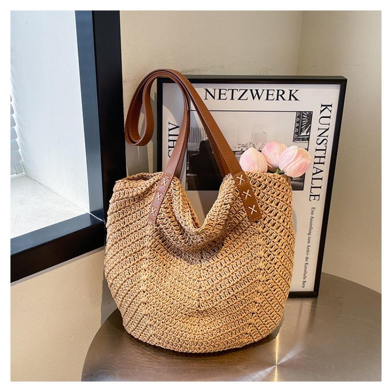 Women's Seaside Vacation Beach New Fashion Versatile Woven Large-capacity Shoulder Bag Wool Woven Bag