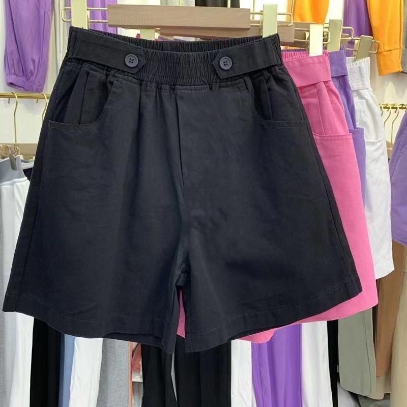Women s Purple High Waist Elastic Waist Wide Leg Shorts With Pockets S чёрный