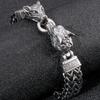Men's Double Wolf Head Bracelet Man Vintage 12MM Width 316l Stainless Steel Punk Chain Gothic Animal Jewelry Accessory for Men