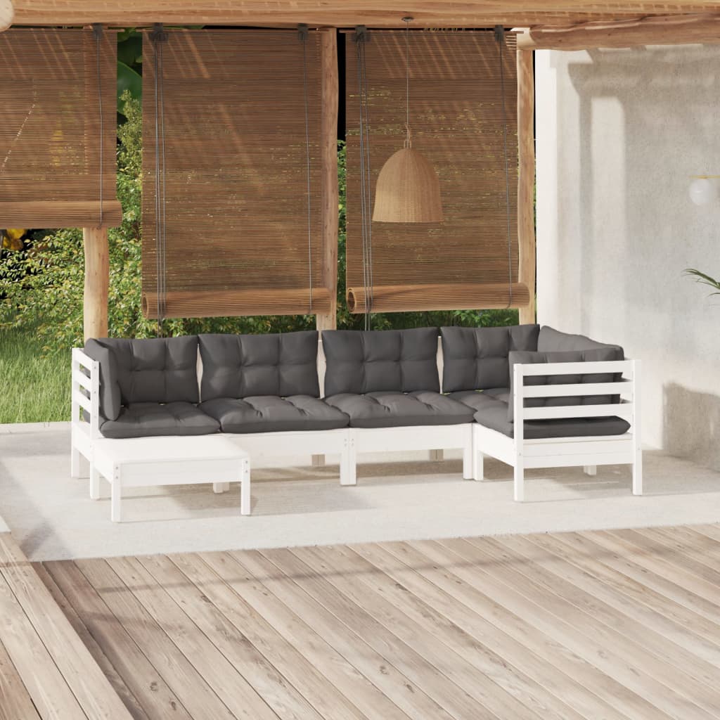 6 Piece Garden Lounge Set with Cushions White Solid Pine Wood