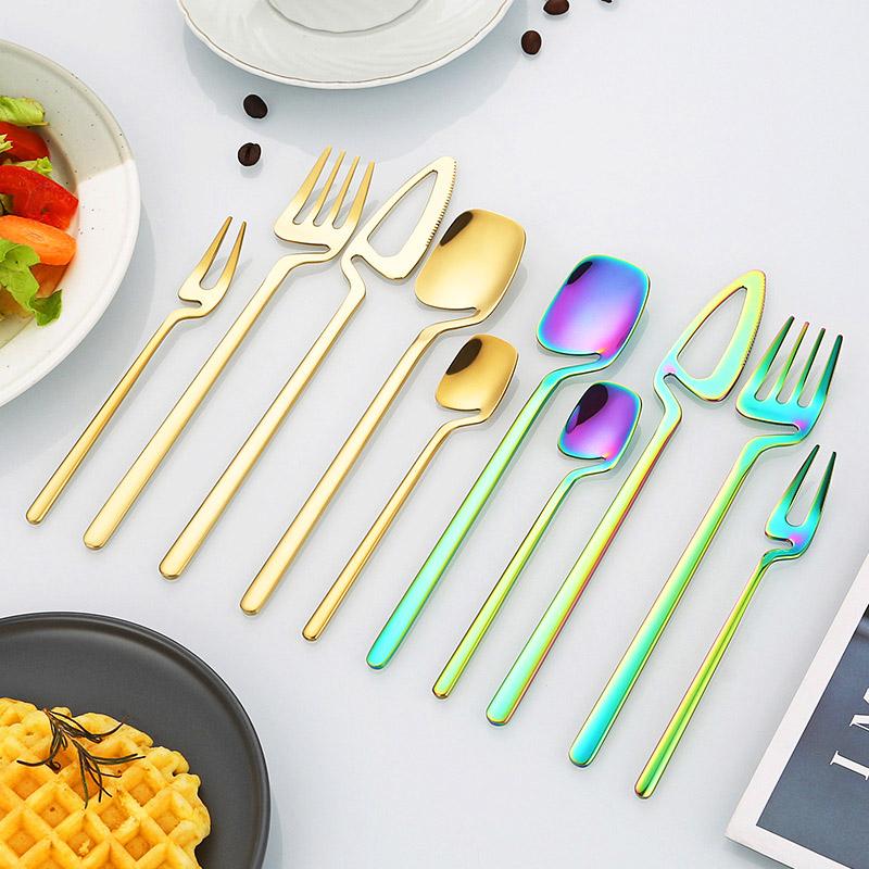 Hangable 5-Piece Tableware Set, Stainless Steel Cutlery Set Dining Utensils Kitchen Dinnerware Set Include Knife/Fork/Spoon/Coffee Spoon