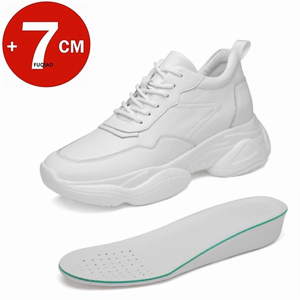Cowhide Man Sneakers Elevator Shoes Height Increase Shoes for Men Lift Sports White Sneakers Black Shoes Insole 7CM Tall Shoes