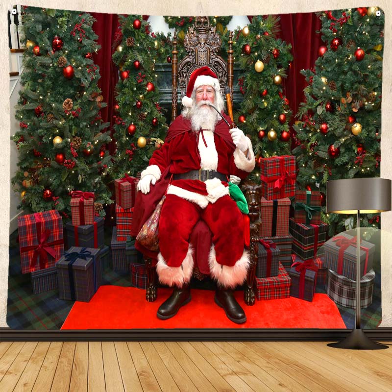 Merry Christmas Santa Claus Fireplace Print Pattern Tapestry Home Living Room Bedroom Decoration Background Cloth Tapestry