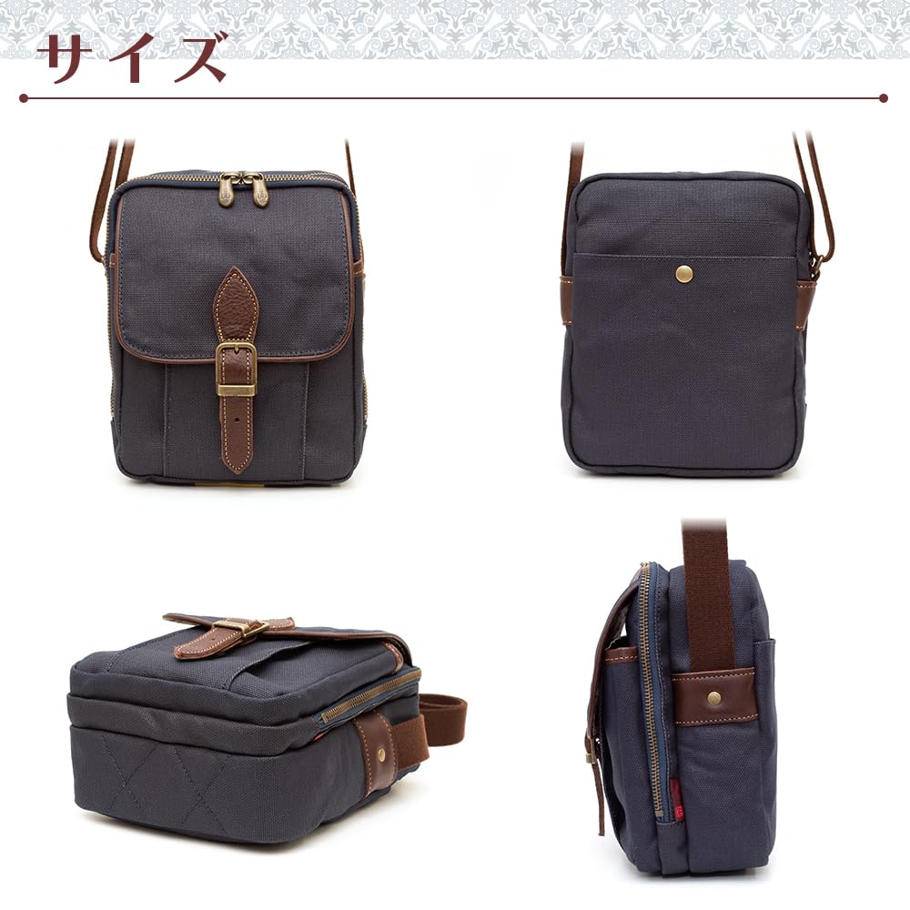 Creare Kiki Men's Vertical Shoulder Bag, B5 Size, Lightweight, Made in Japan, Indigo and Persimmon Dyed Canvas, Multi-Function Pocket Shoulder Bag,