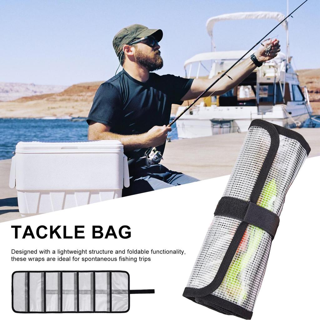 Fish Bait Organizer Wrap PVC Roll Up Fishing Bait Protective Covers Waterproof Tackle Organizer Bag For Fishing Enthusiasts